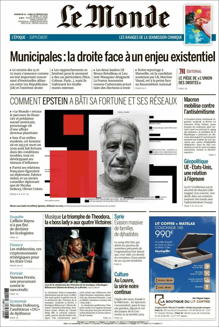 Portada de Le Monde (Francia)