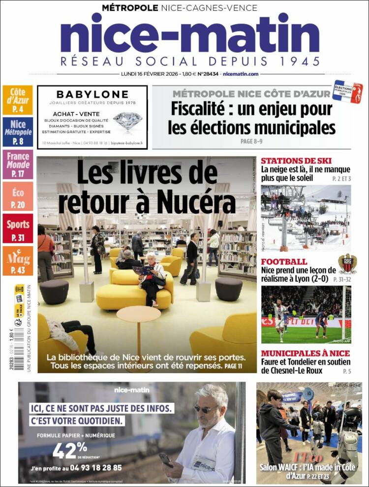 Portada de Nice-Matin (Francia)