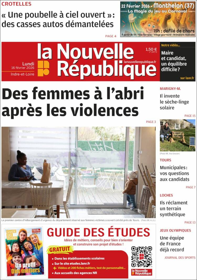 Portada de La Nouvelle Republique (Francia)