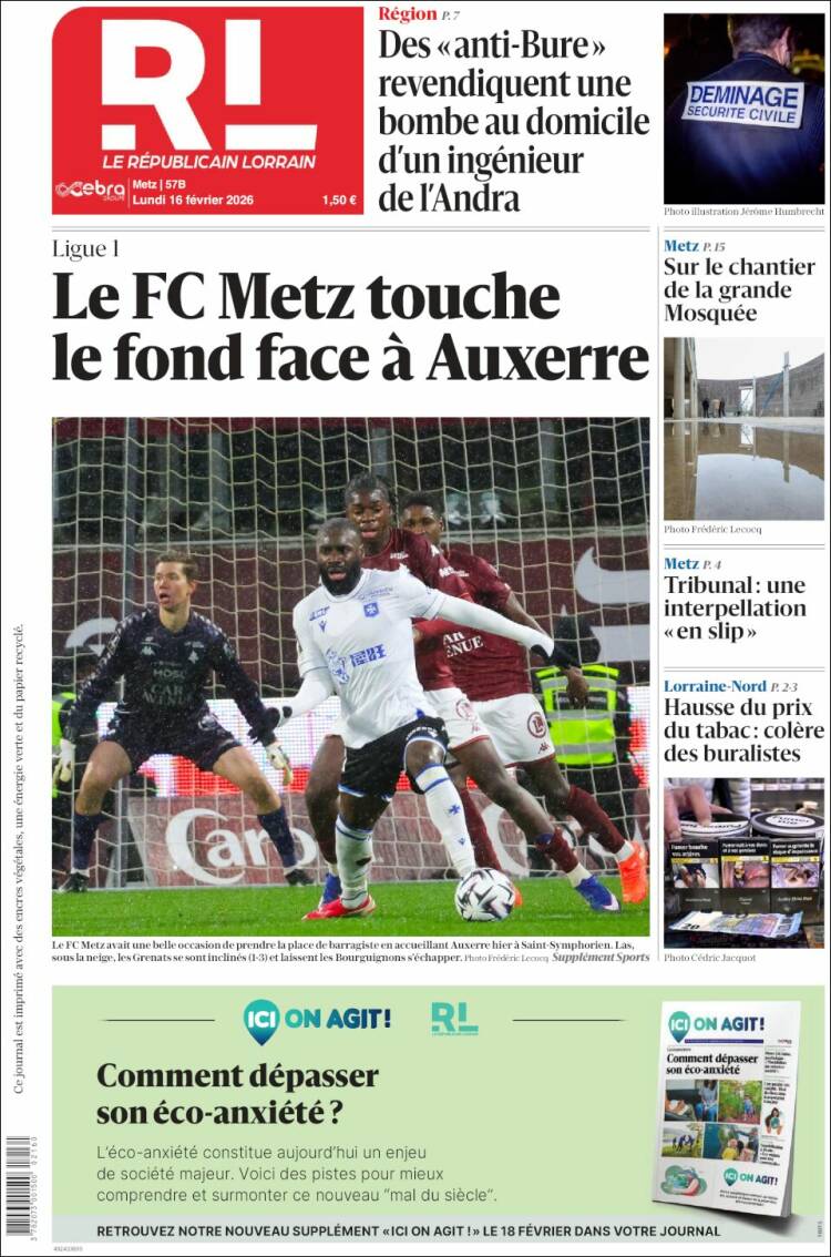 Portada de Le Republicain Lorrain (Francia)