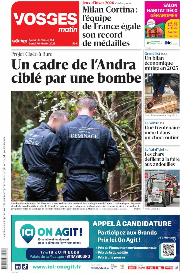Portada de Vosges Matin (Francia)