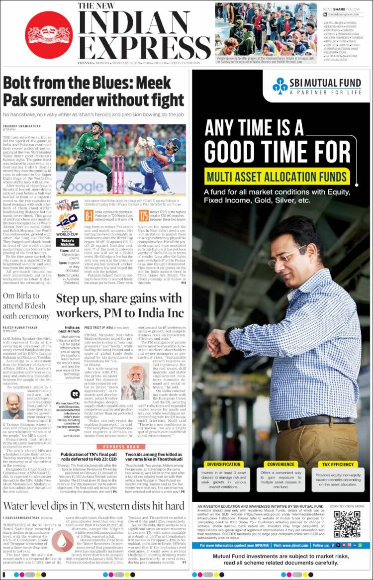 Portada de New Indian Express (India)