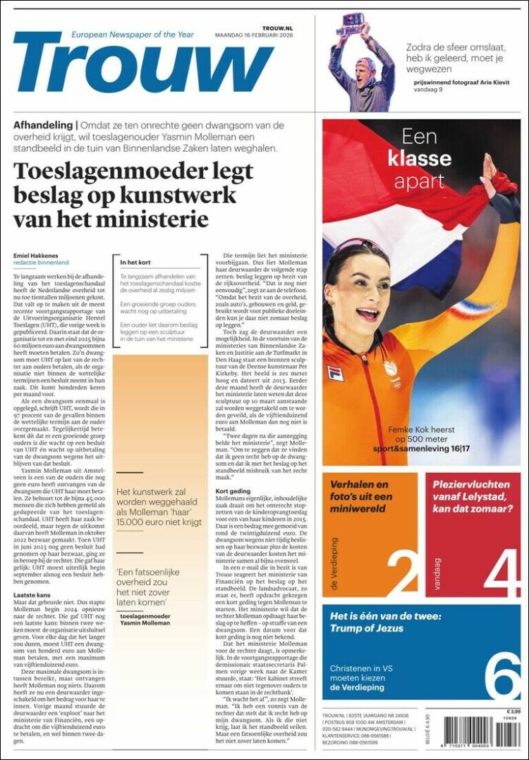 Portada de Trouw (Pa&iacute;ses Bajos)