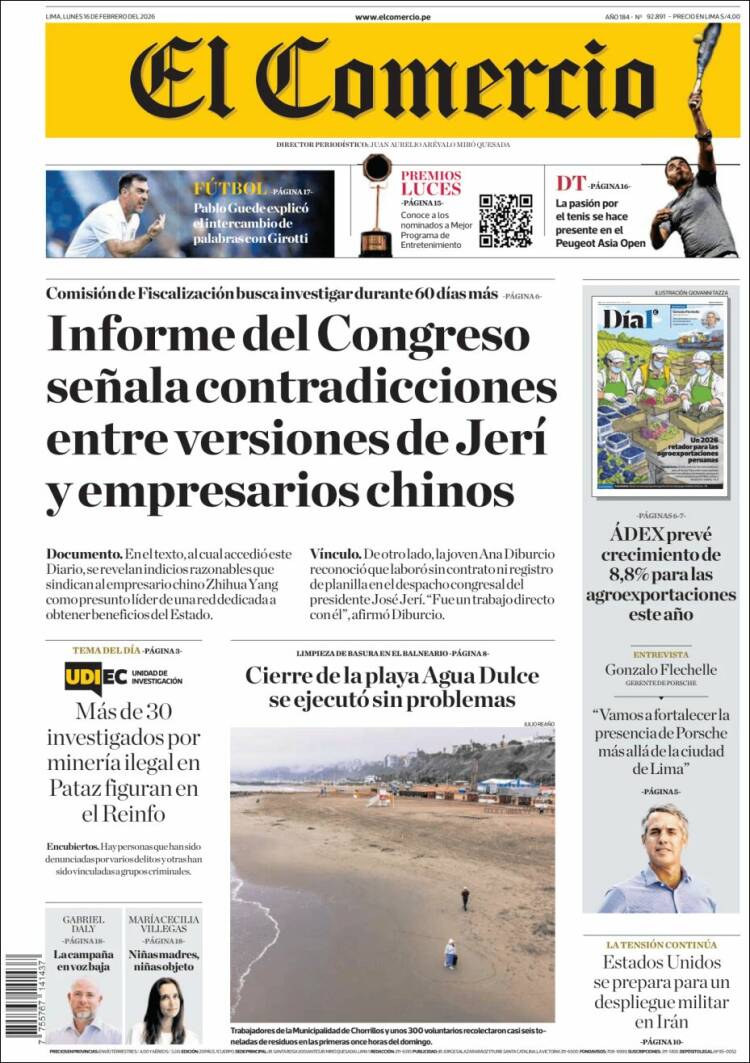 Portada de El Comercio (Per&uacute;)