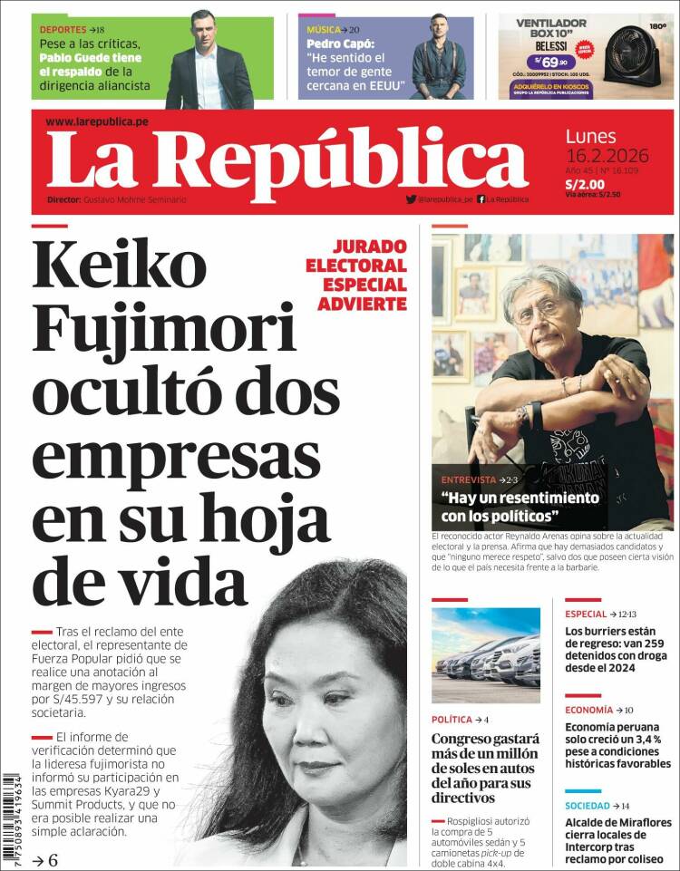 Portada de La Republica (Per&uacute;)