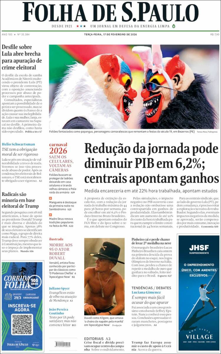 Portada de Folha de São Paulo (Brasil)
