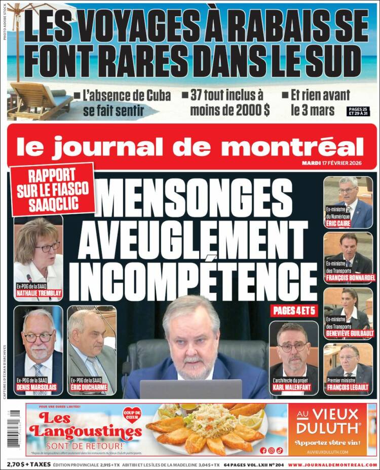 Portada de Le Journal de Montréal (Canad&aacute;)