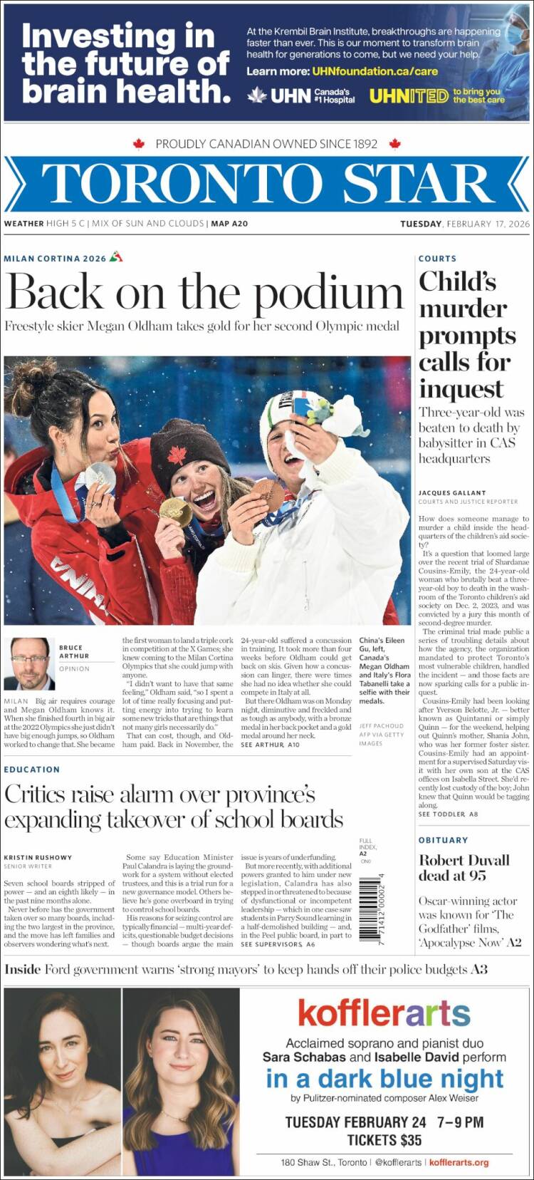 Portada de The Toronto Star (Canad&aacute;)