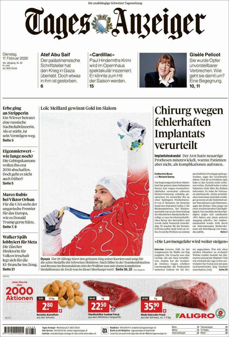 Portada de Tages-Anzeiger (Suiza)