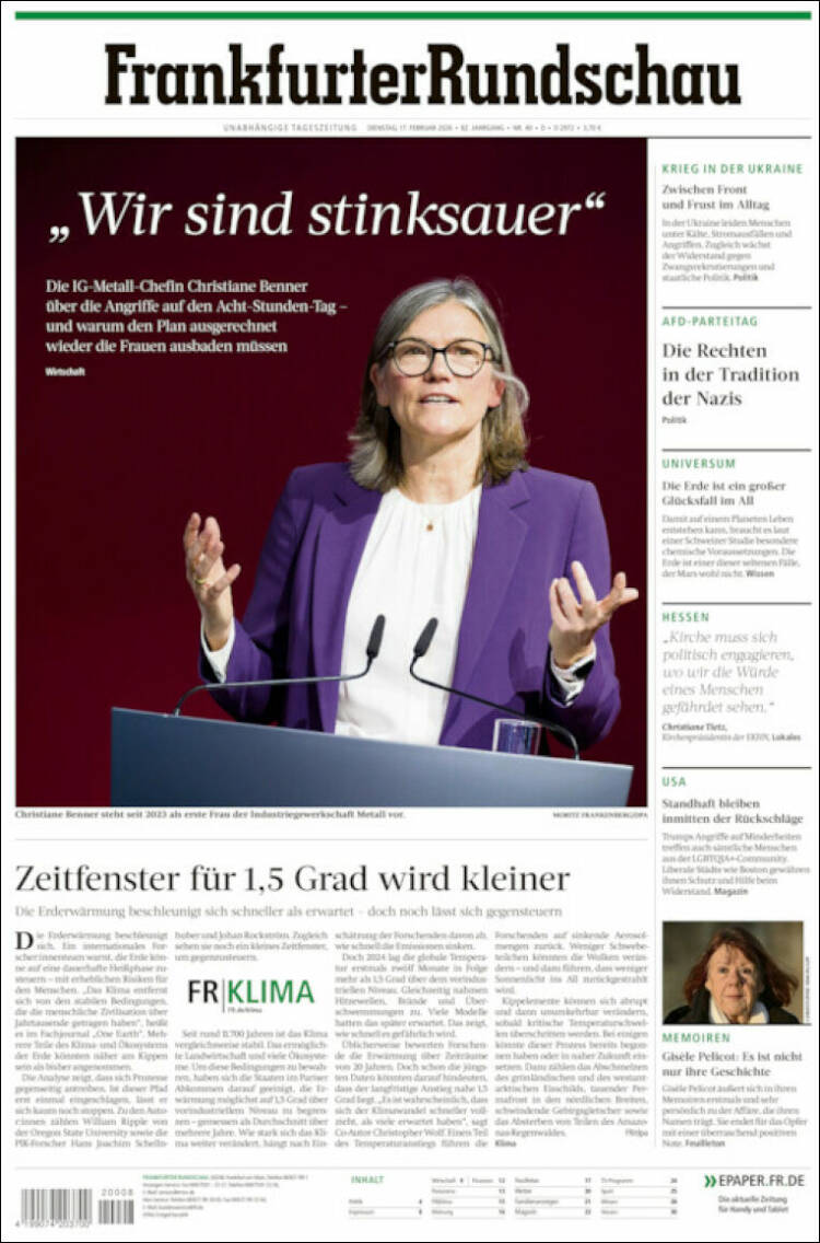 Portada de Frankfurter Rundschau (Allemagne)