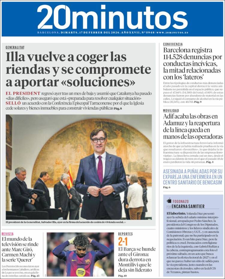 Portada de 20 Minutos - Barcelona (Espa&ntilde;a)