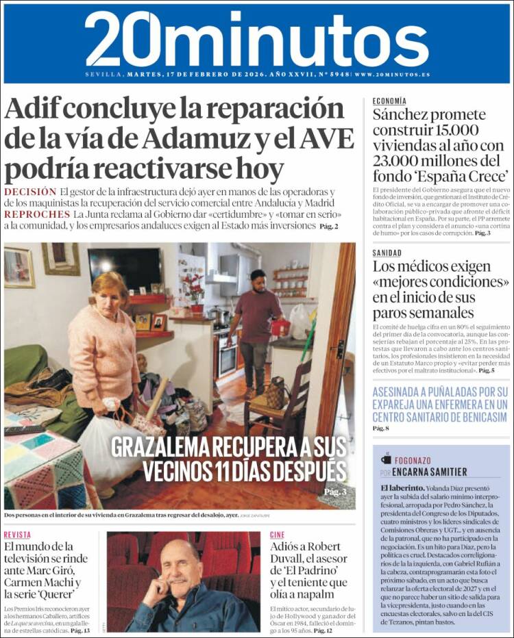 Portada de 20 Minutos - Sevilla (Espa&ntilde;a)