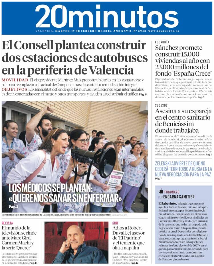 Portada de 20 Minutos - Valencia (Espa&ntilde;a)
