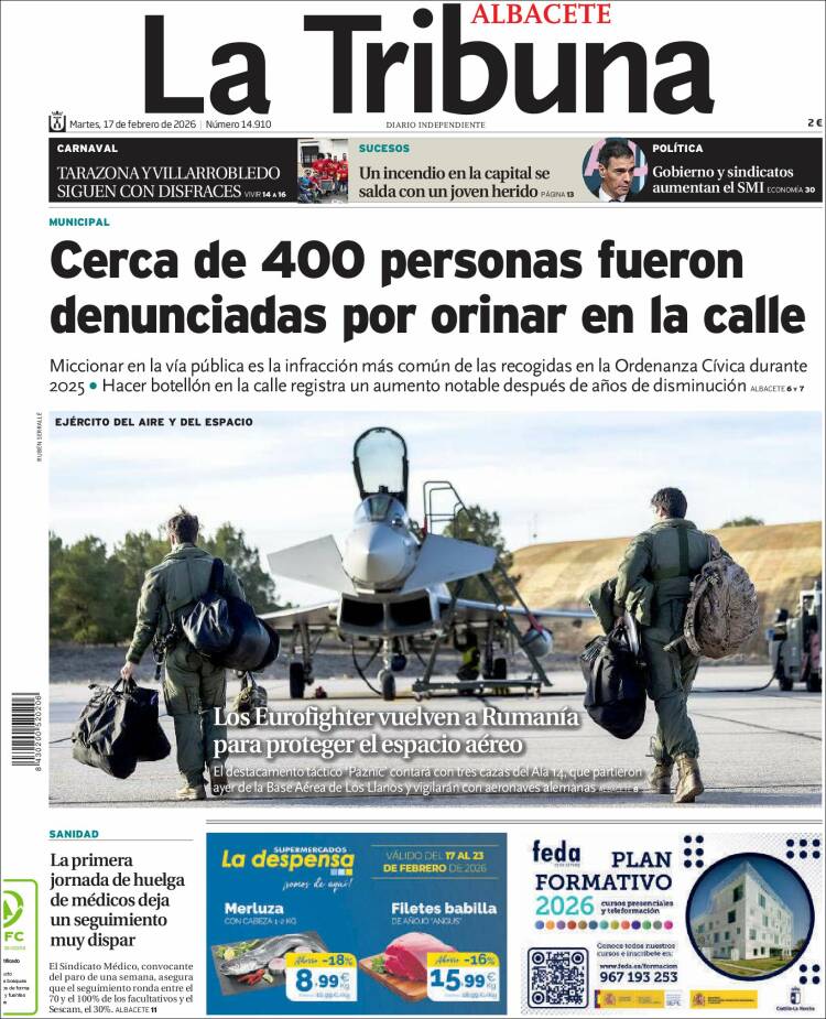 Portada de La Tribuna de Albacete (Espa&ntilde;a)