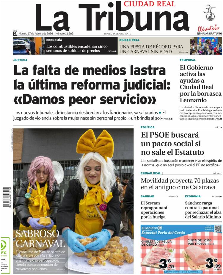 Portada de La Tribuna de Ciudad Real (Espa&ntilde;a)