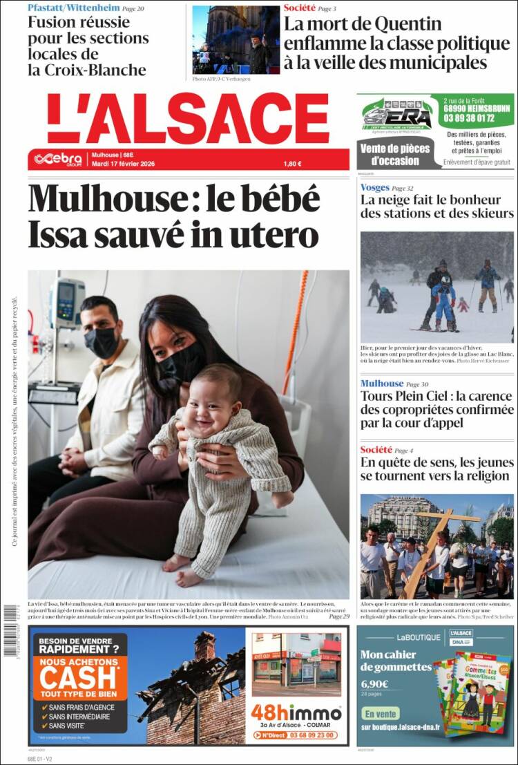 Portada de Journal L'Alsace (Francia)