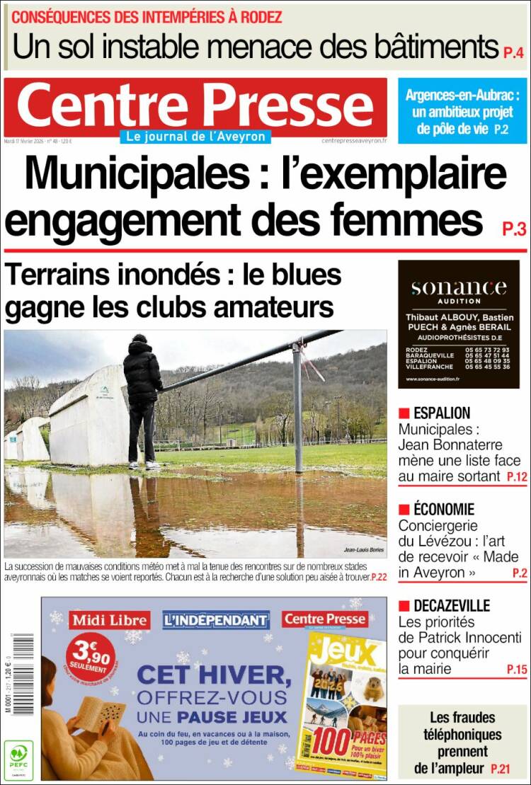 Portada de Centre Presse (Francia)