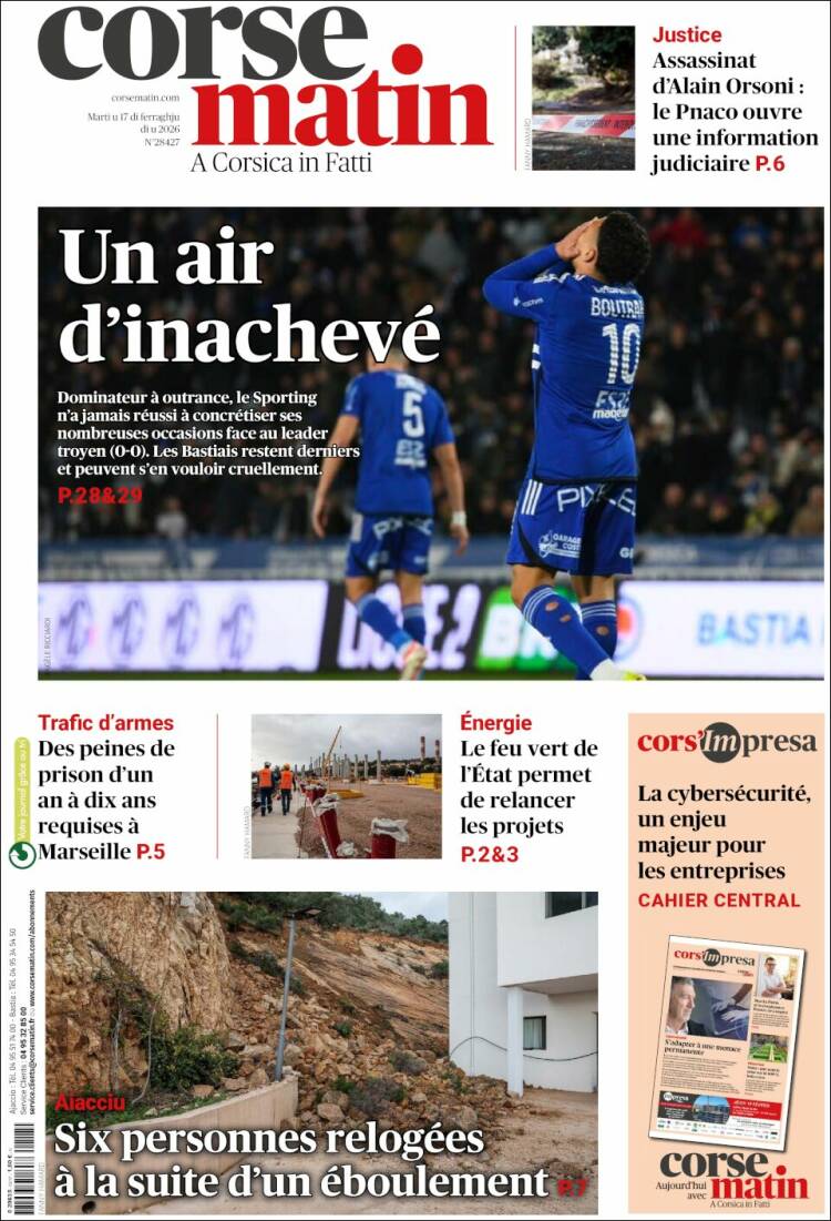 Portada de Corse-Matin (Francia)