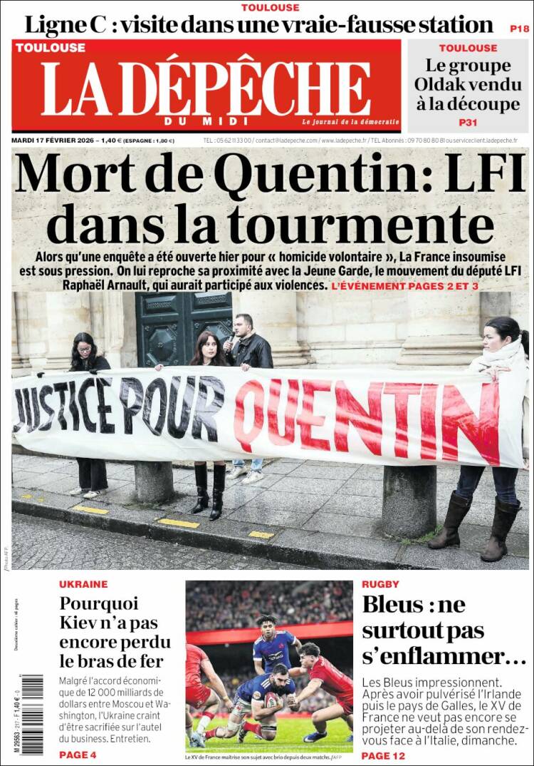 Portada de La Dépêche du Midi (Francia)