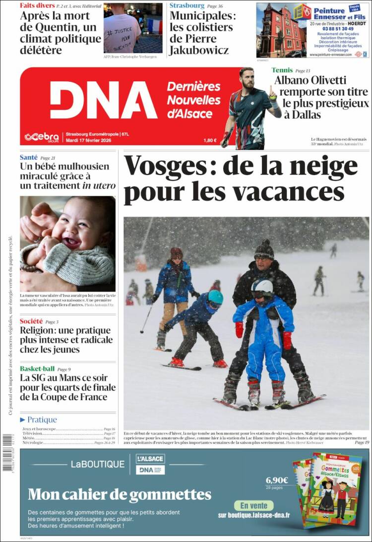Portada de Les Dernières Nouvelles d'Alsace (Francia)