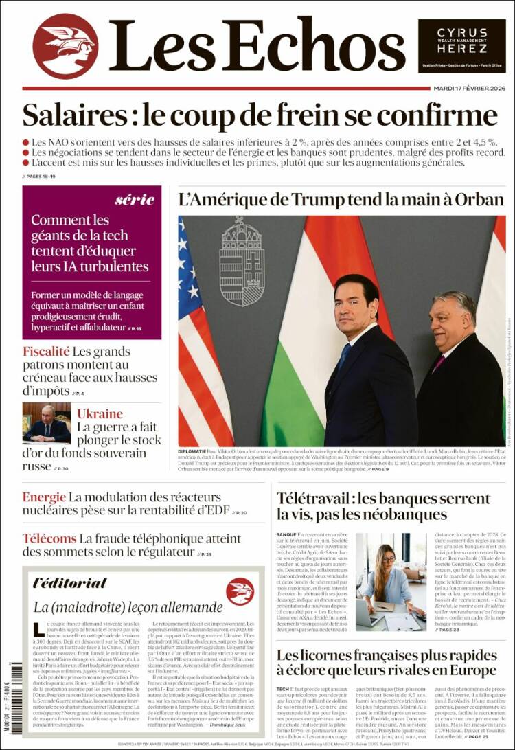 Portada de Les Echos (Francia)