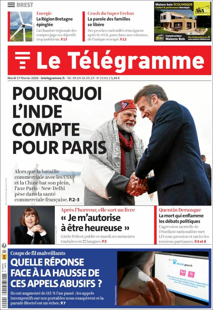 Portada de Télégramme (Francia)