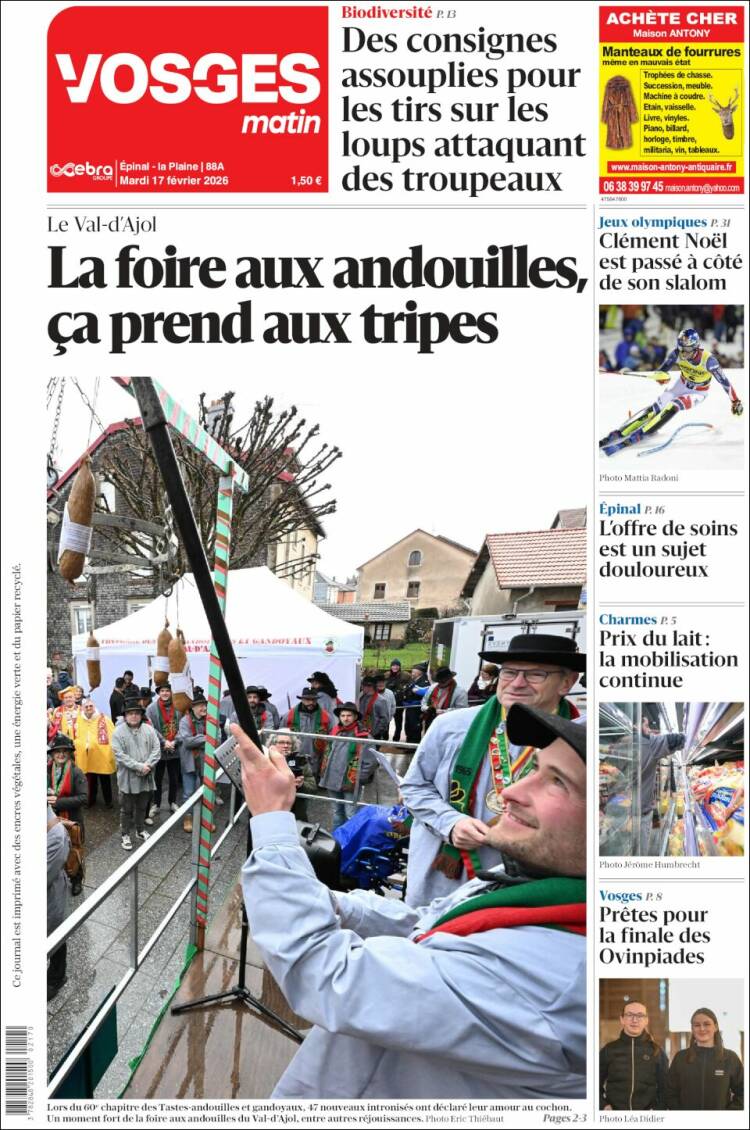 Portada de Vosges Matin (Francia)