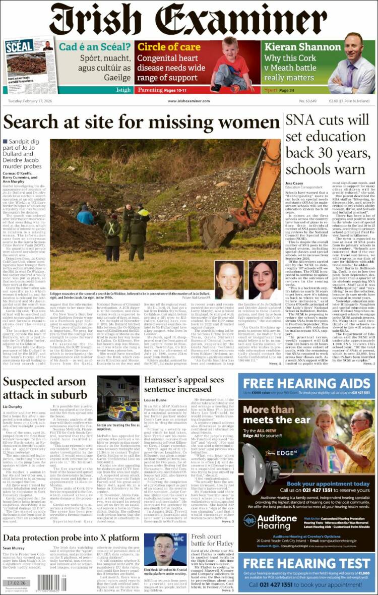 Portada de Irish Examiner (Irlanda)