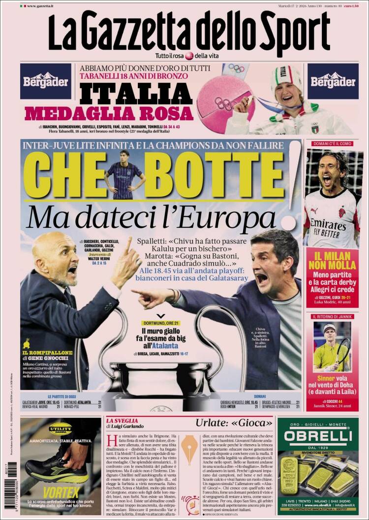 Portada de La Gazzetta dello Sport (Italia)