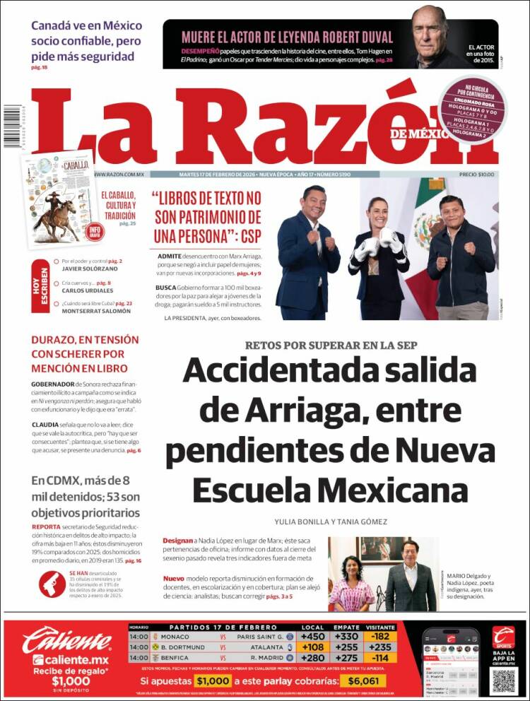 Portada de La Razón (M&eacute;xico)