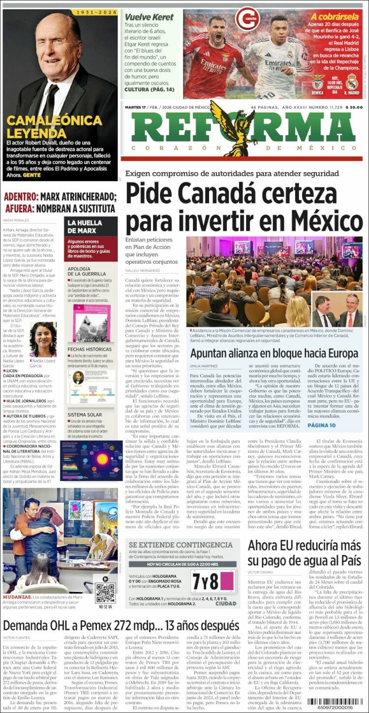 Portada de Reforma (M&eacute;xico)