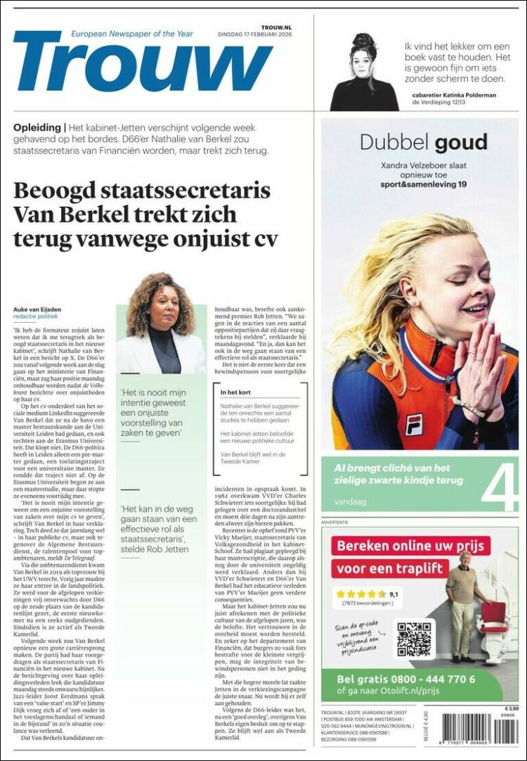 Portada de Trouw (Pa&iacute;ses Bajos)