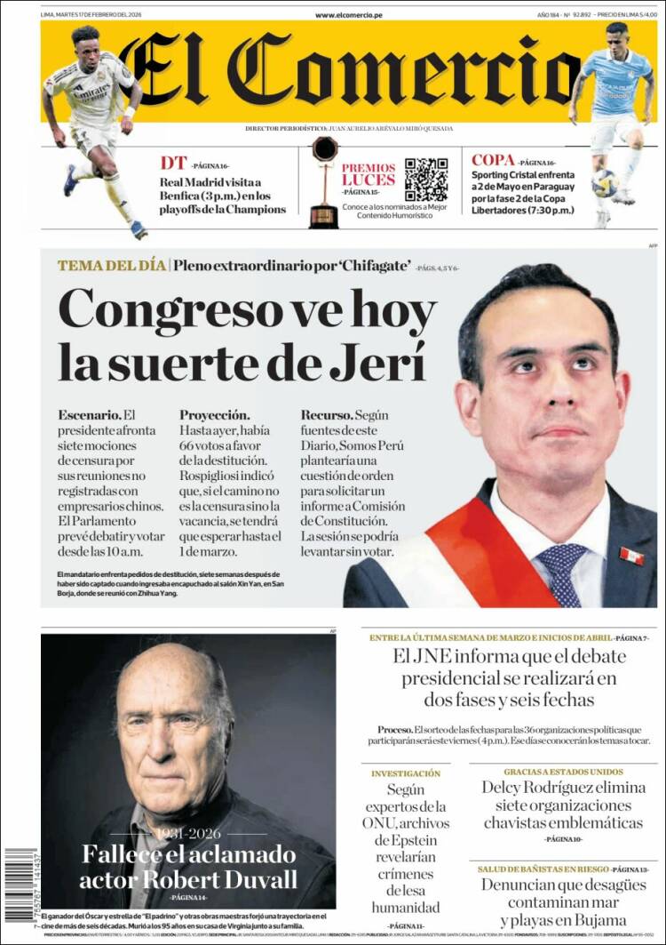 Portada de El Comercio (Per&uacute;)