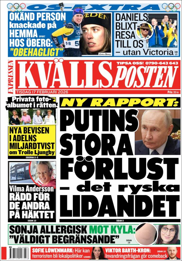 Portada de Kvällsposten (Suecia)