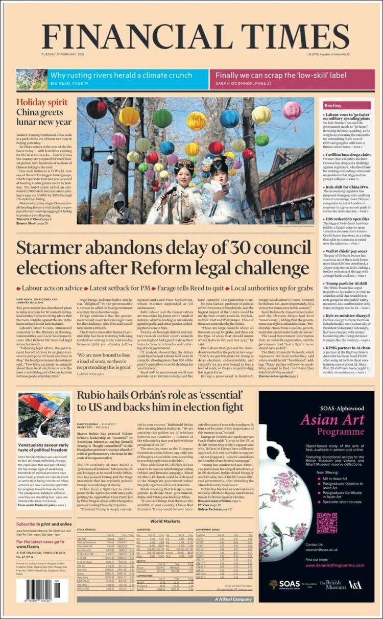 Portada de Financial Times (Reino Unido)