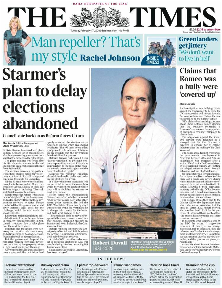 Portada de The Times (Reino Unido)