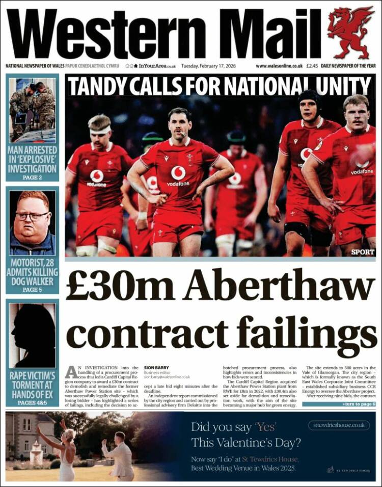 Portada de Western Mail (Reino Unido)