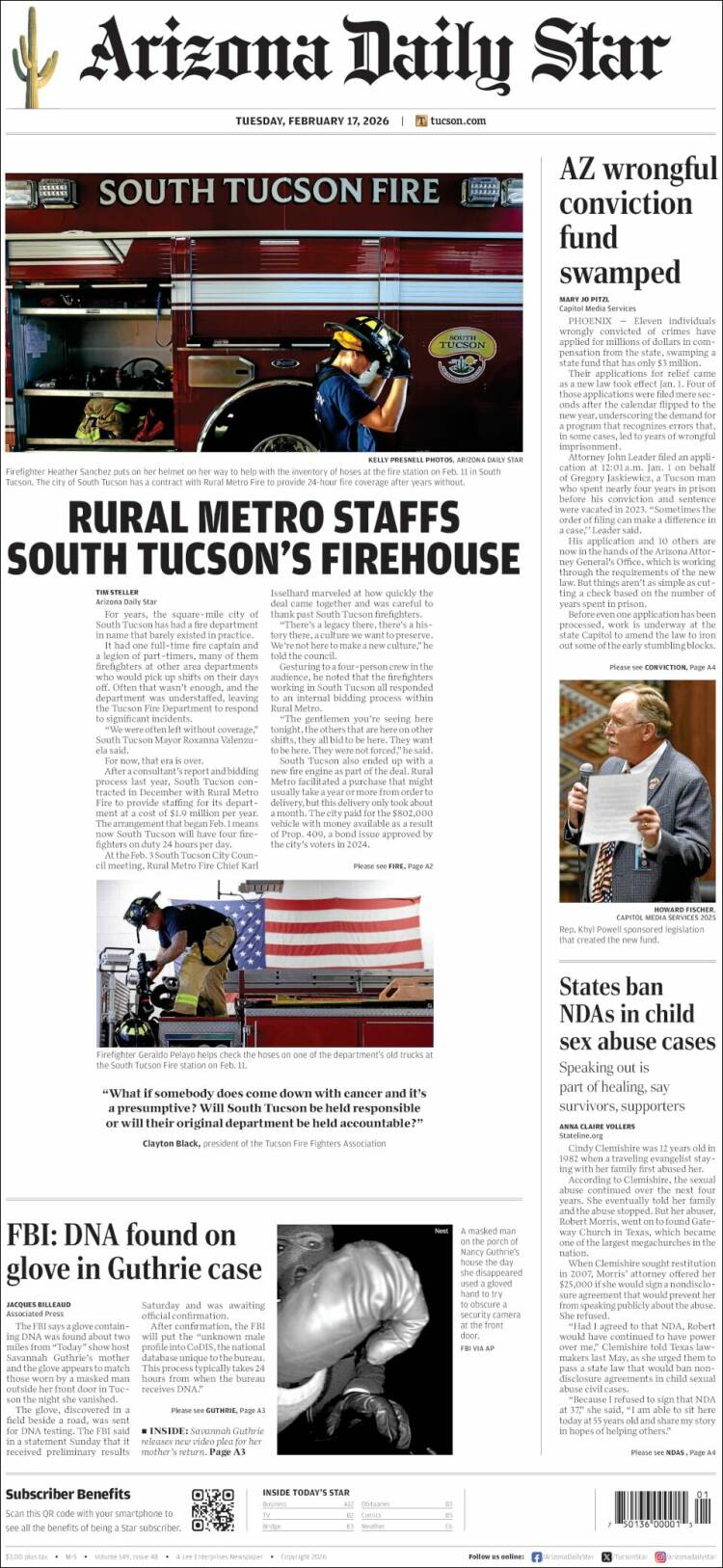 Portada de Arizona Daily Star (USA)