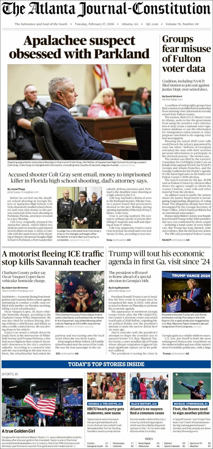 Portada de The Atlanta Journal-Constitution (USA)