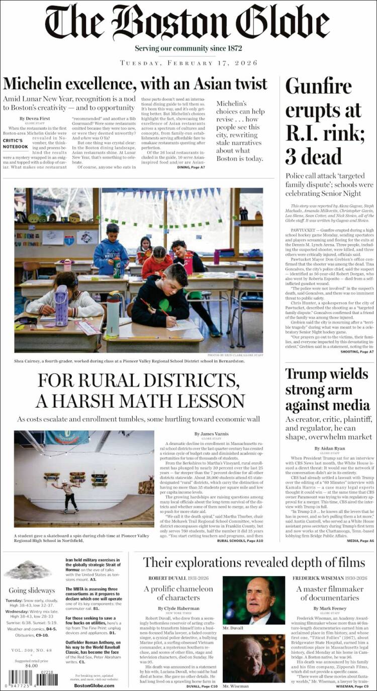Portada de Boston Globe (USA)