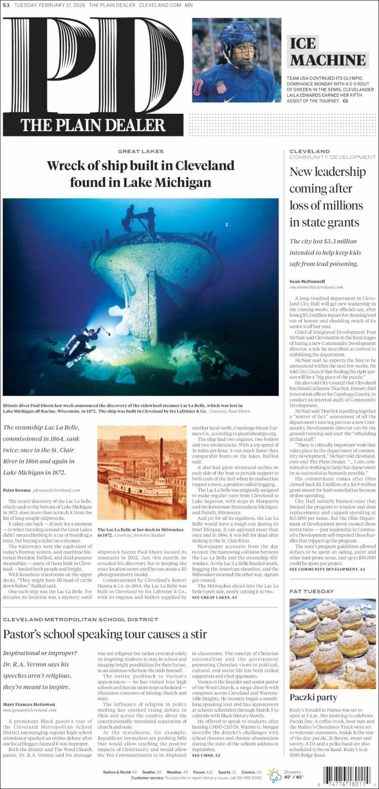 Portada de The Plain Dealer (USA)