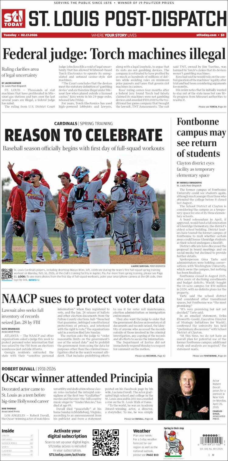 Portada de St. Louis Post-Dispatch (USA)