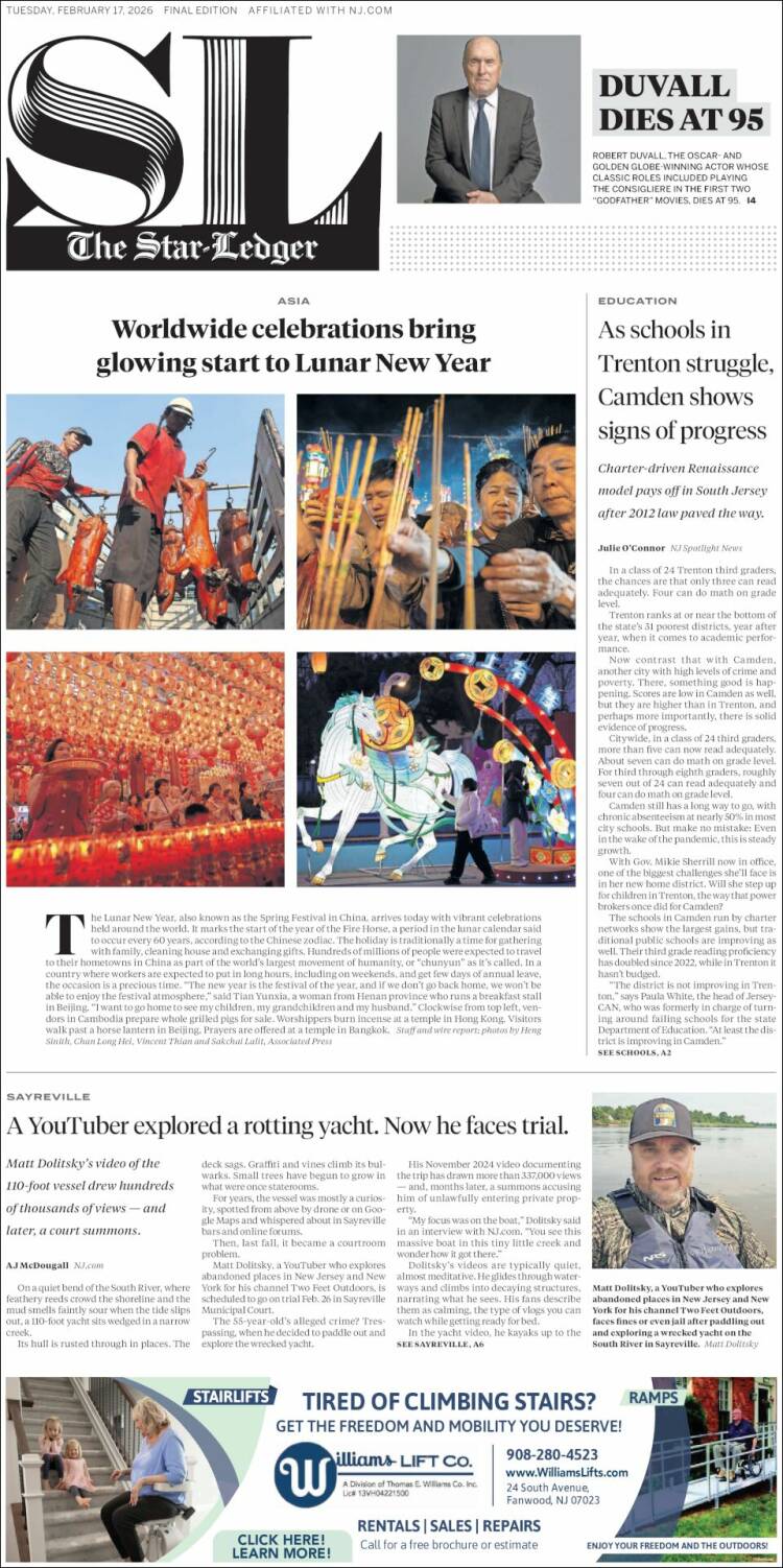 Portada de Star-Ledger (USA)