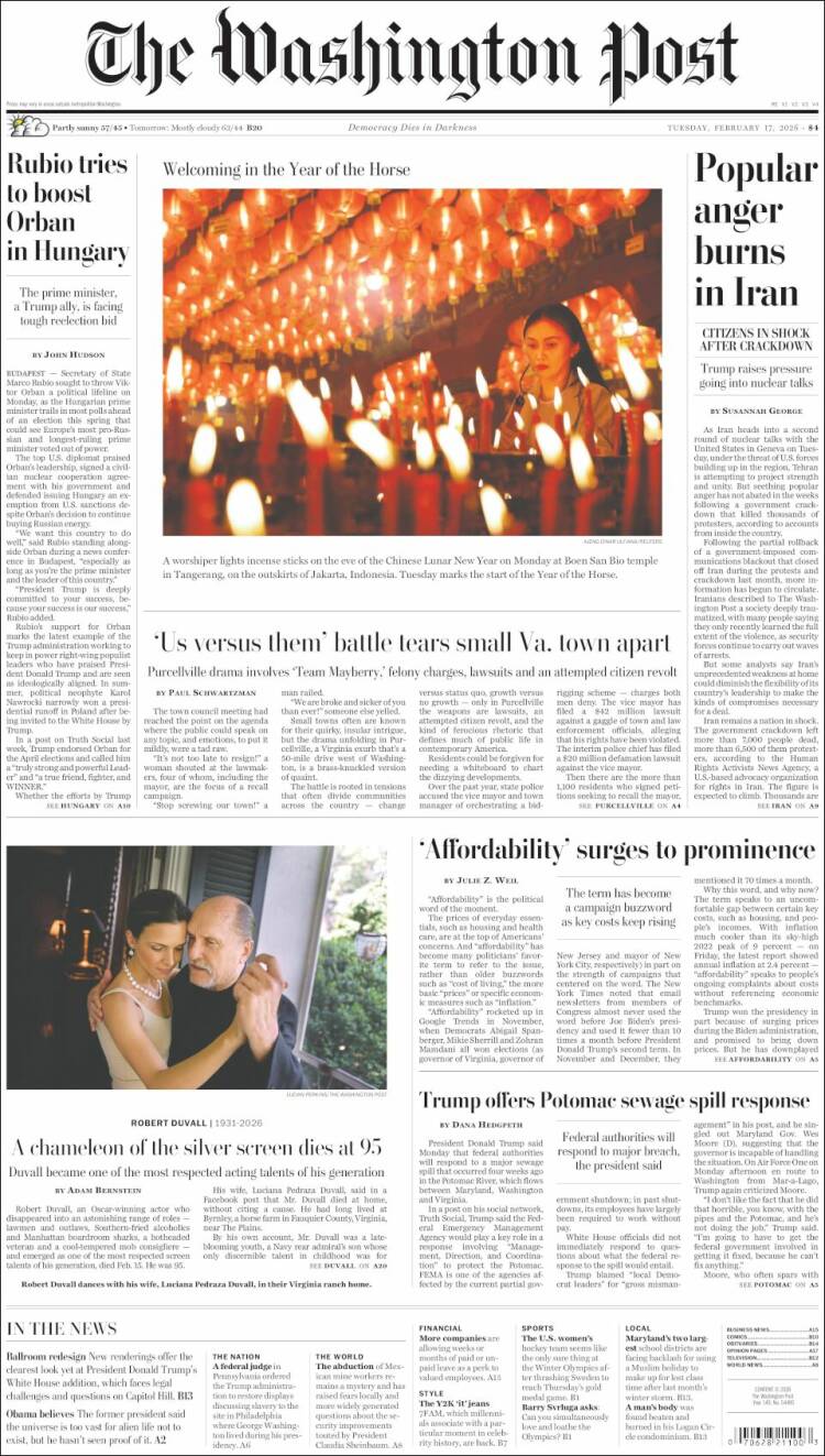 Portada de The Washington Post (USA)