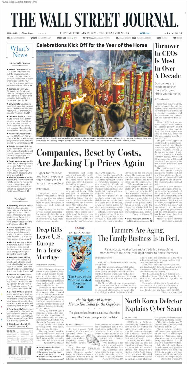 Portada de Wall Street Journal (USA)