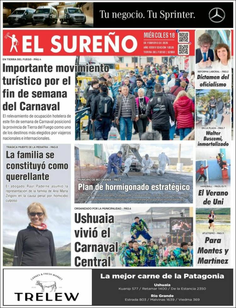 Portada de Diario El Sureño (Argentina)
