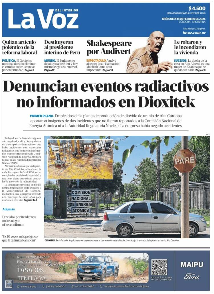 Portada de La Voz del Interior (Argentina)