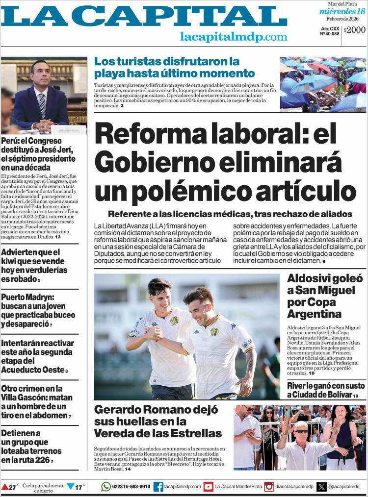 Portada de Diario La Capital - Mar del Plata (Argentina)