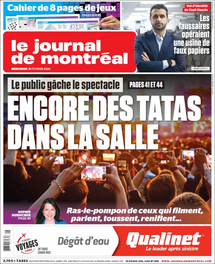 Portada de Le Journal de Montréal (Canad&aacute;)