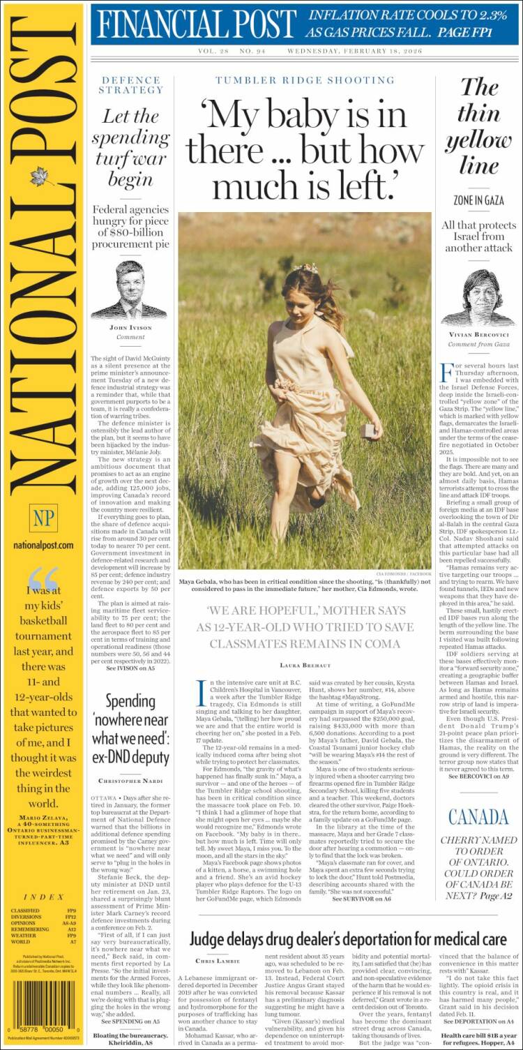 Portada de The National Post (Canad&aacute;)